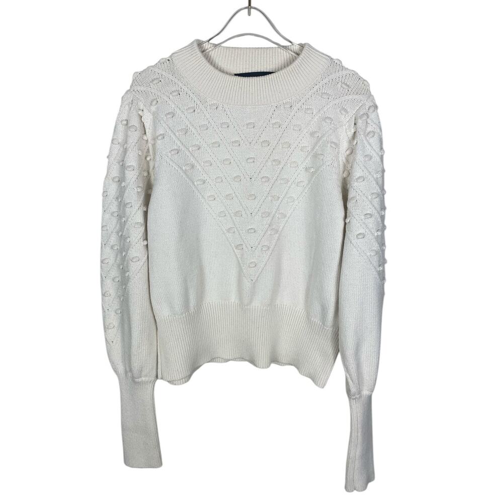 French Connection Cropped Bobble-Stitched Knit Sweater Cream Sz Large Cottage - Picture 3 of 13